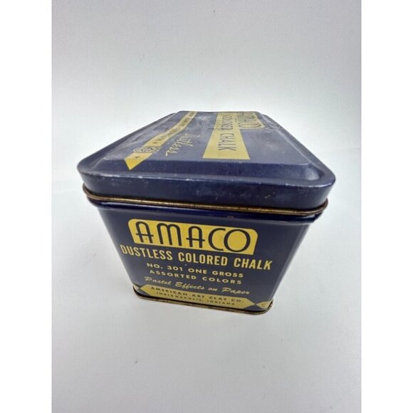 AMACO Colored Chalk Dustless Blue & Gold Tin #301 Made in USA Art Pastel Effects - Picture 4 of 10